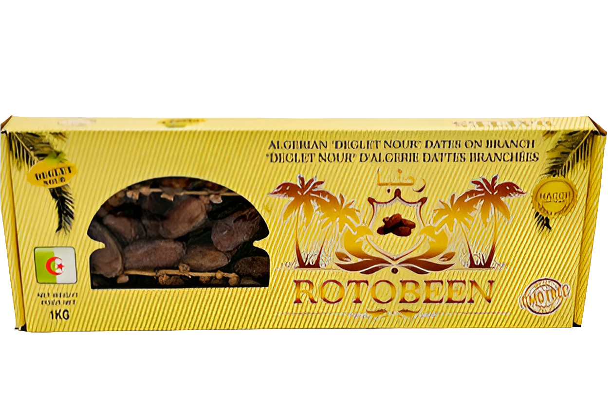 Rotobeen Deglet Nour Datteln am Zweig – 100% natürliche Datteln aus Algerien, 1kg
